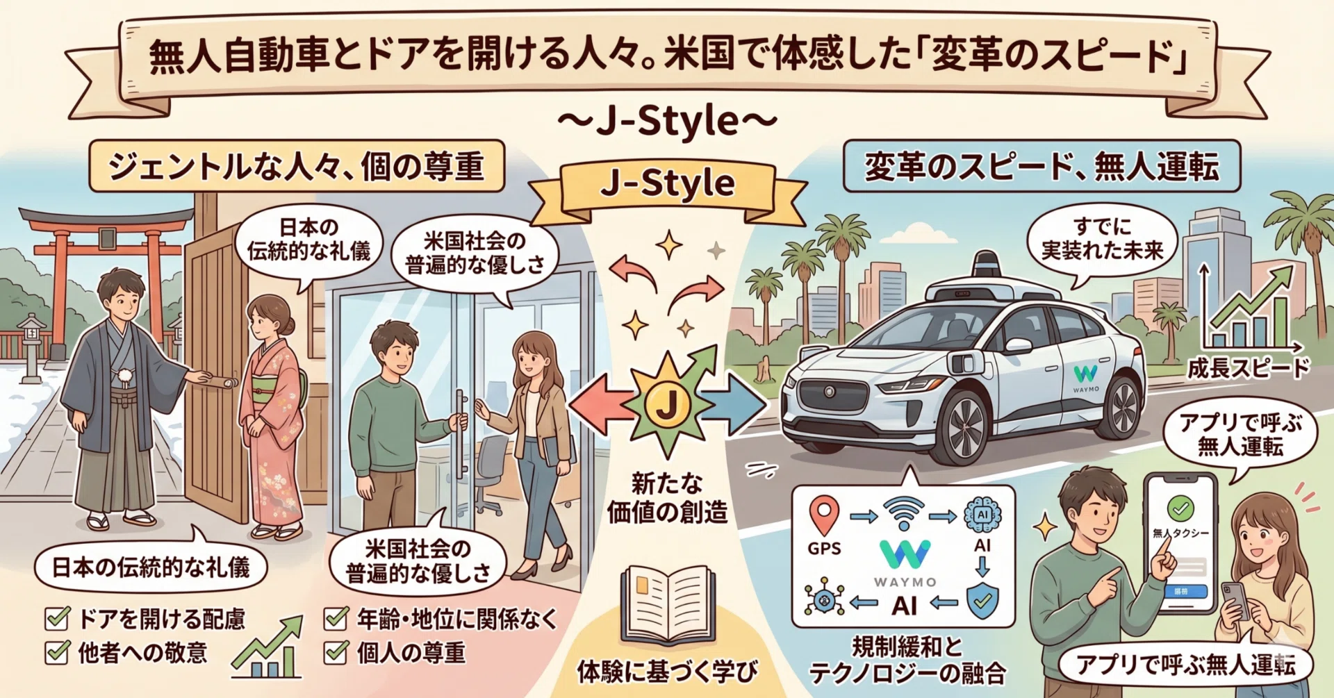 無人自動車とドアを開ける人々。米国で体感した「変革のスピード」～J