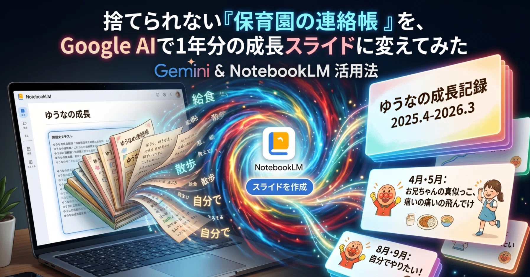 捨てられない「保育園の連絡帳」 Google のAIで1年分の成長スライドに