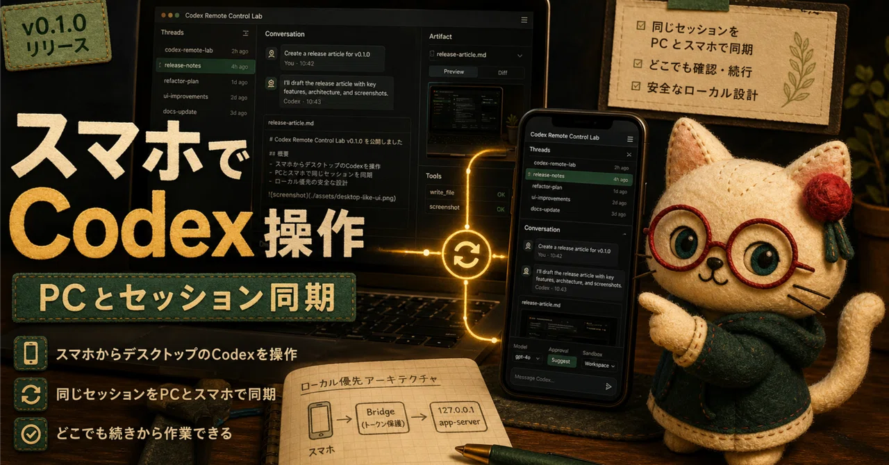 Codex Remote Control Lab v0.1.0 を公開しました: スマホからデスクトップのCodexを操作して、PCとスマホで ...