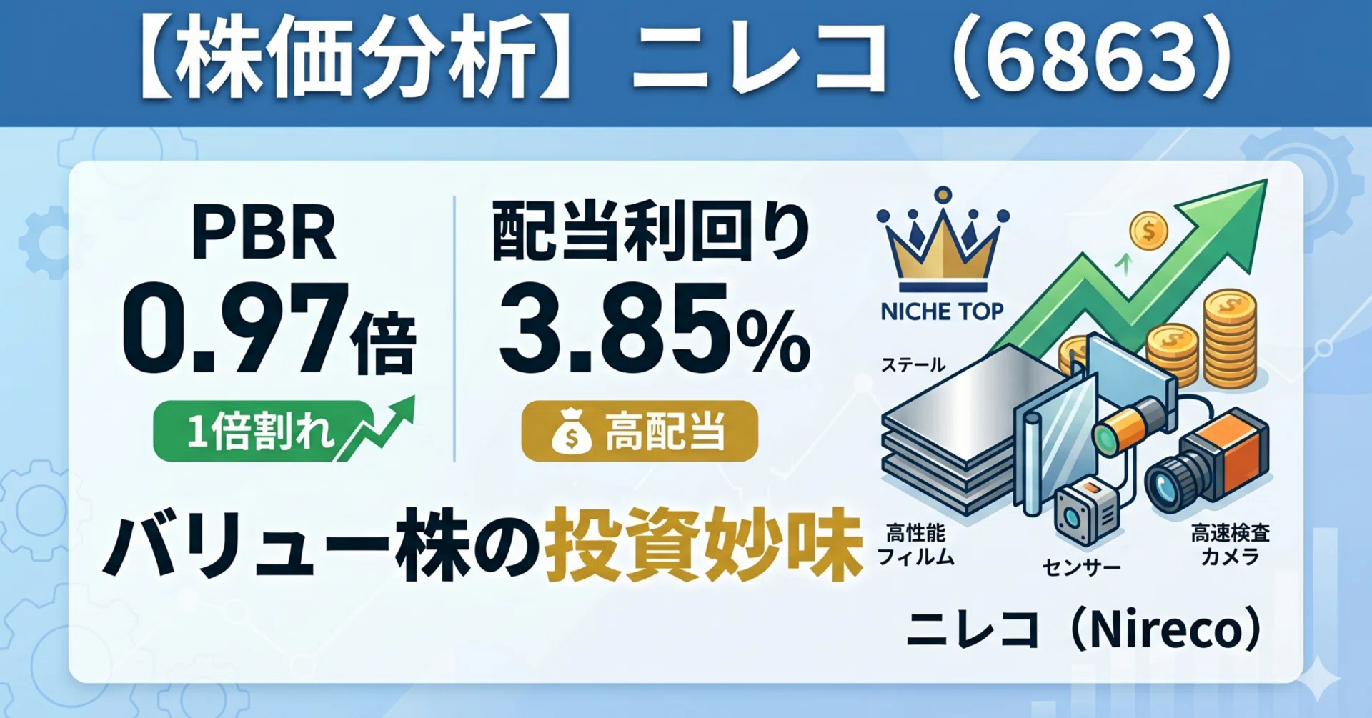 銘柄分析】PBR1倍割れ＆利回り3.8%超え！ニッチトップ「ニレコ（6863