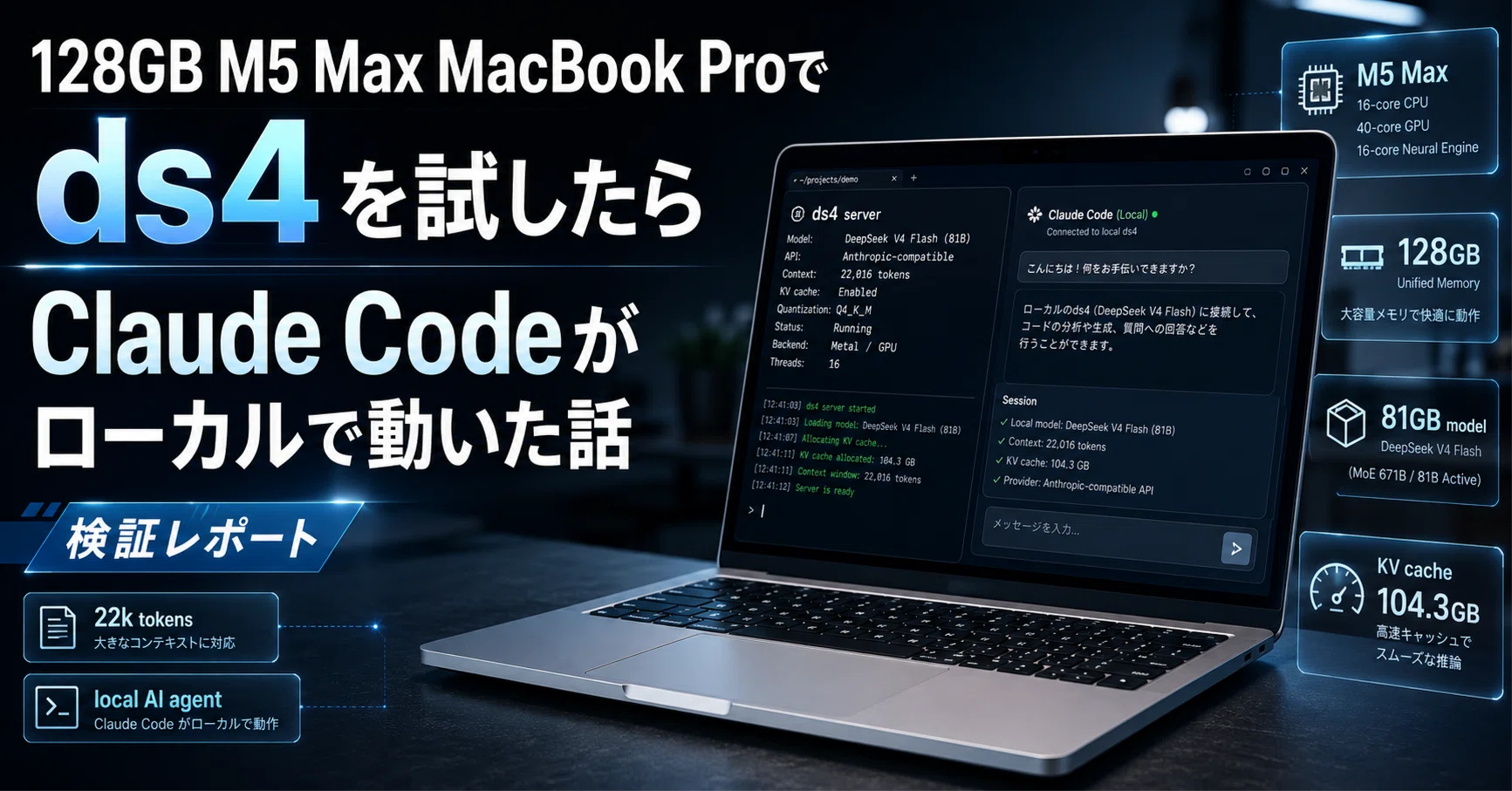 128GB M5 Max MacBook Pro で「ds4」を試したら、Claude Codeが