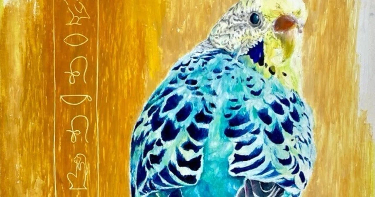 ヒエログリフ・クレヨン画（セキセイインコ）｜丘芽凛子