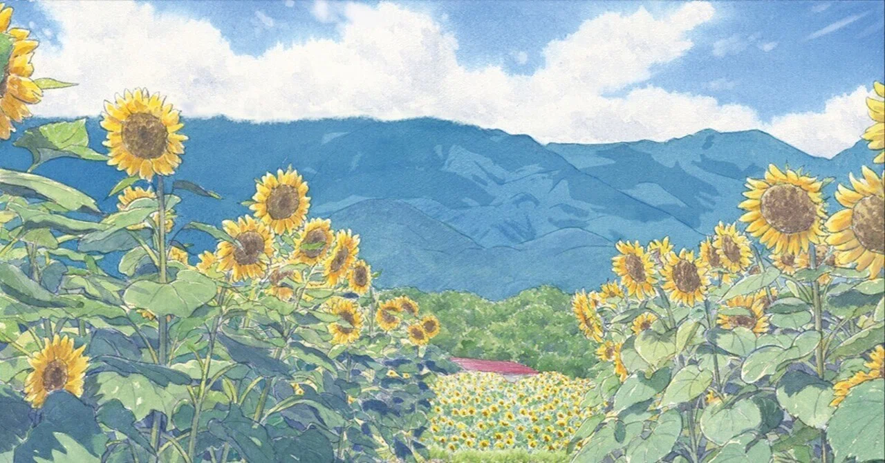 明野のひまわり畑 水彩風景画｜かんざきかりん