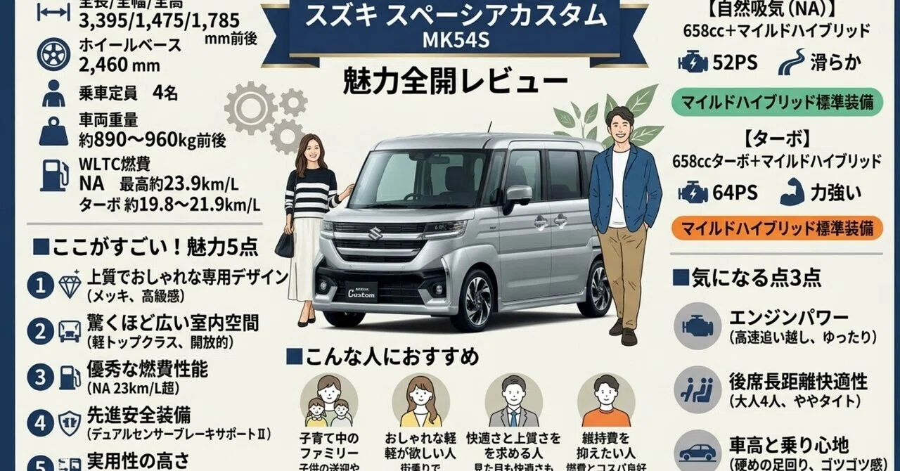 【サイズ:スズキ との互換性あり MK54S】新型 スズキ との互換性あり スペ 上質でおしゃれ！ スズキ スペーシアカスタム MK54Sの魅力全開レビュー