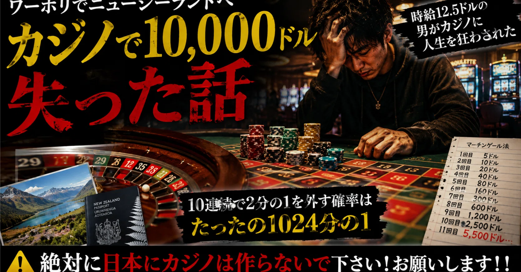 カジノ①】時給12.5ドルの男が一晩で10,000ドル負けた話｜有朋の首領