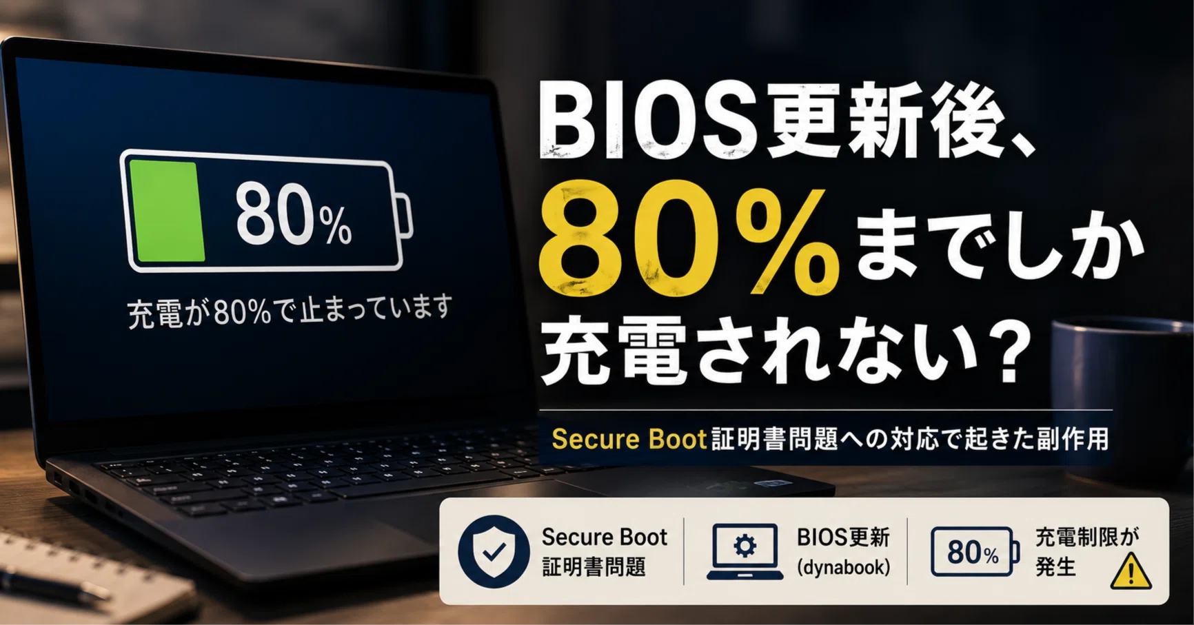 セキュアブート対策をしたらノートPCに充電制限がかかった話｜けん