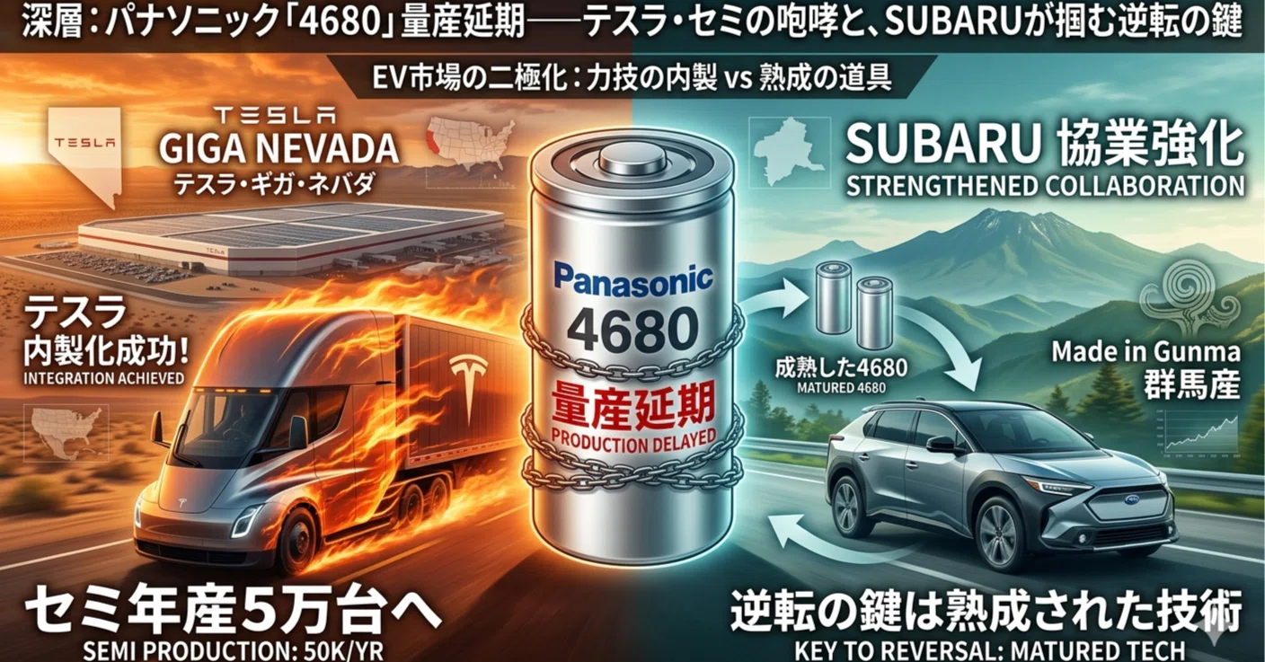 パナソニック「4680」量産延期の深層――テスラ・セミの咆哮と、SUBARUが