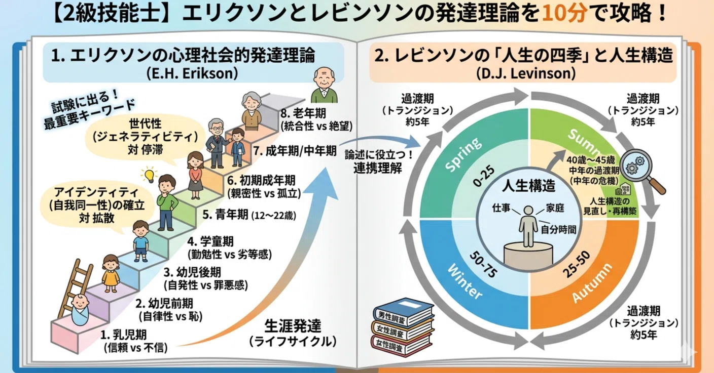2級技能士】エリクソンとレビンソンの発達理論を10分で攻略