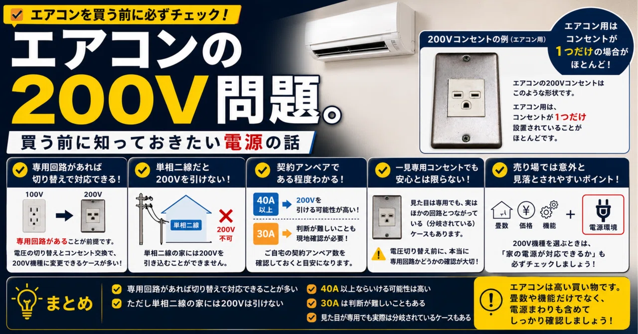 エアコンの200V問題。買う前に知っておきたい電源の話｜家電の助っ人 