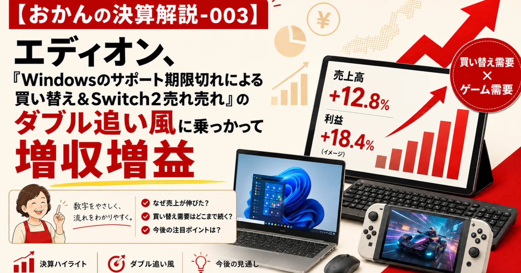 専用です⭐︎他の方の購入はお控え下さい おかんの決算解説-003】 エディオン、「Windowsの買い替え＆Switch2