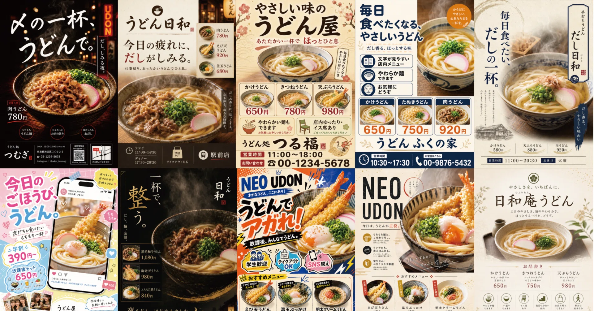 王道うどん様☆専用ページ GPT image 2で『うどん屋のチラシ』を100枚作ってみた！10代〜90代の