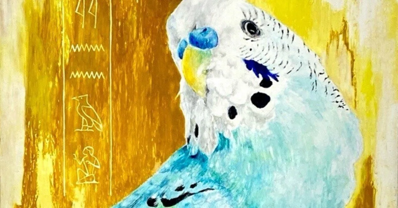 ヒエログリフ・クレヨン画（セキセイインコ）｜丘芽凛子