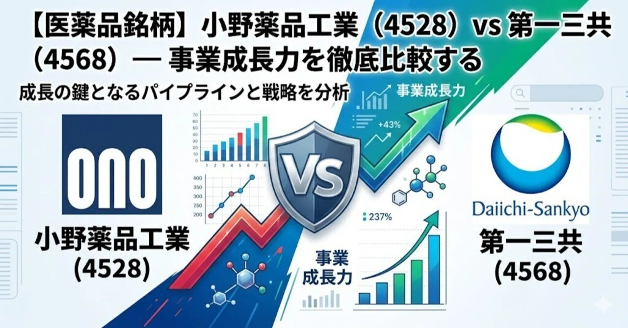 医薬品銘柄】小野薬品工業（4528）vs 第一三共（4568）— 事業成長力を