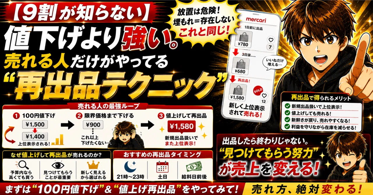 9割が知らない】値下げより強い。売れる人だけがやってる“再出品