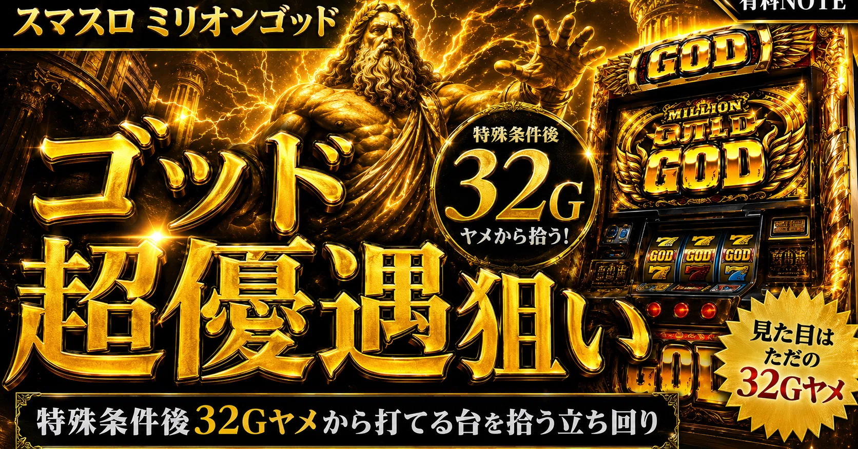 スマスロミリオンゴッド】ゴッド超優遇狙い｜特殊条件後32Gヤメから