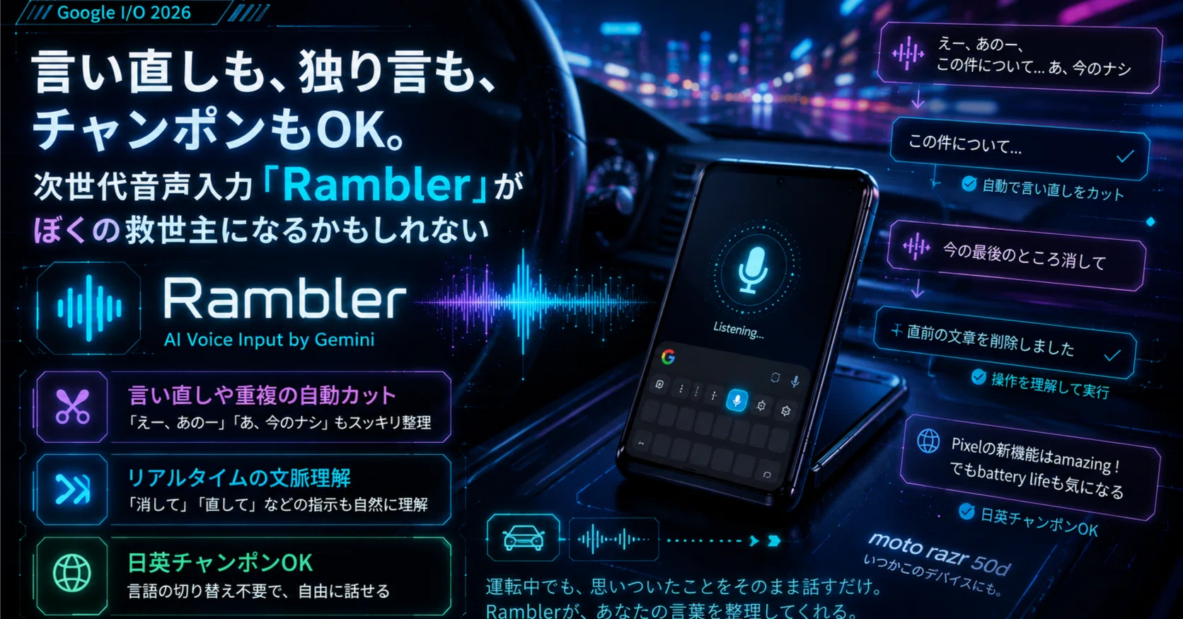 言い直しも、独り言も、チャンポンもOK。次世代音声入力「Rambler」が