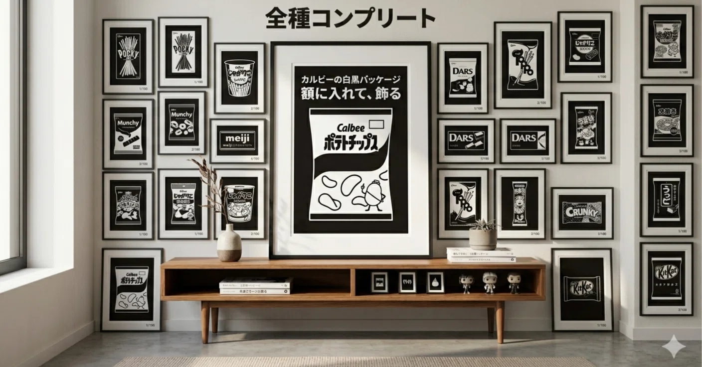 食品 カルビー 全シリーズ コンプリート 限定白黒パッケージ