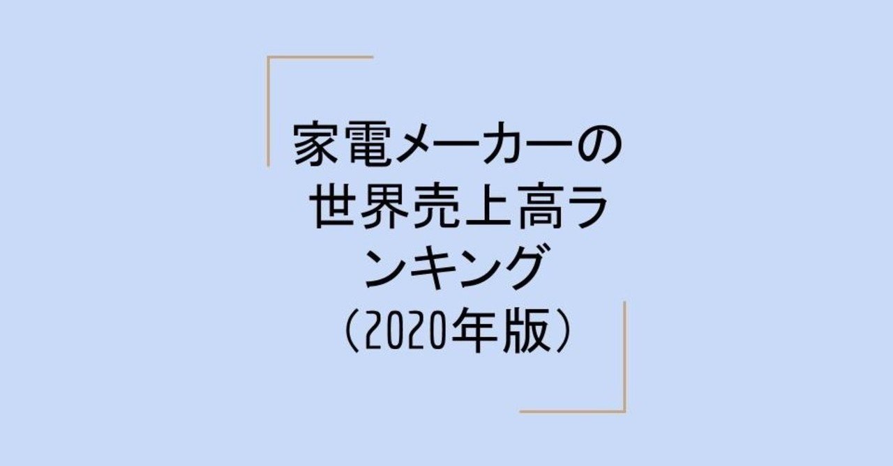 家電メーカーの世界売上高ランキング 年版 業界ランキング研究所 Note