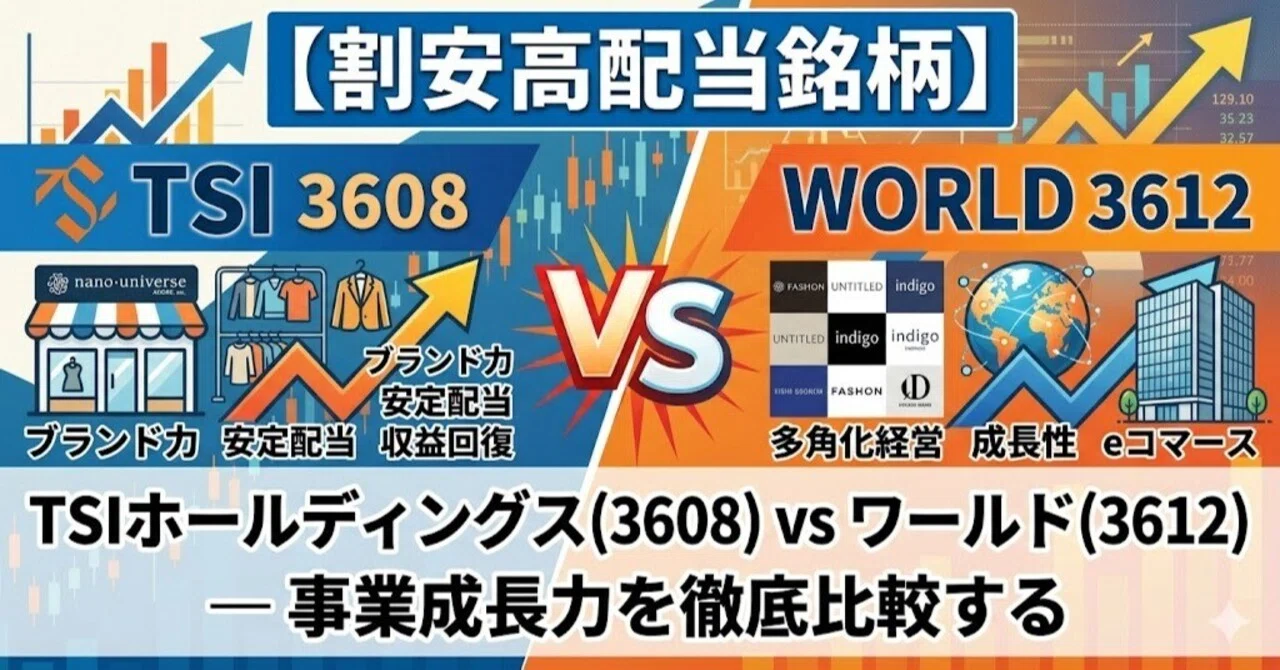 割安高配当銘柄】TSIホールディングス（3608）vs ワールド（3612