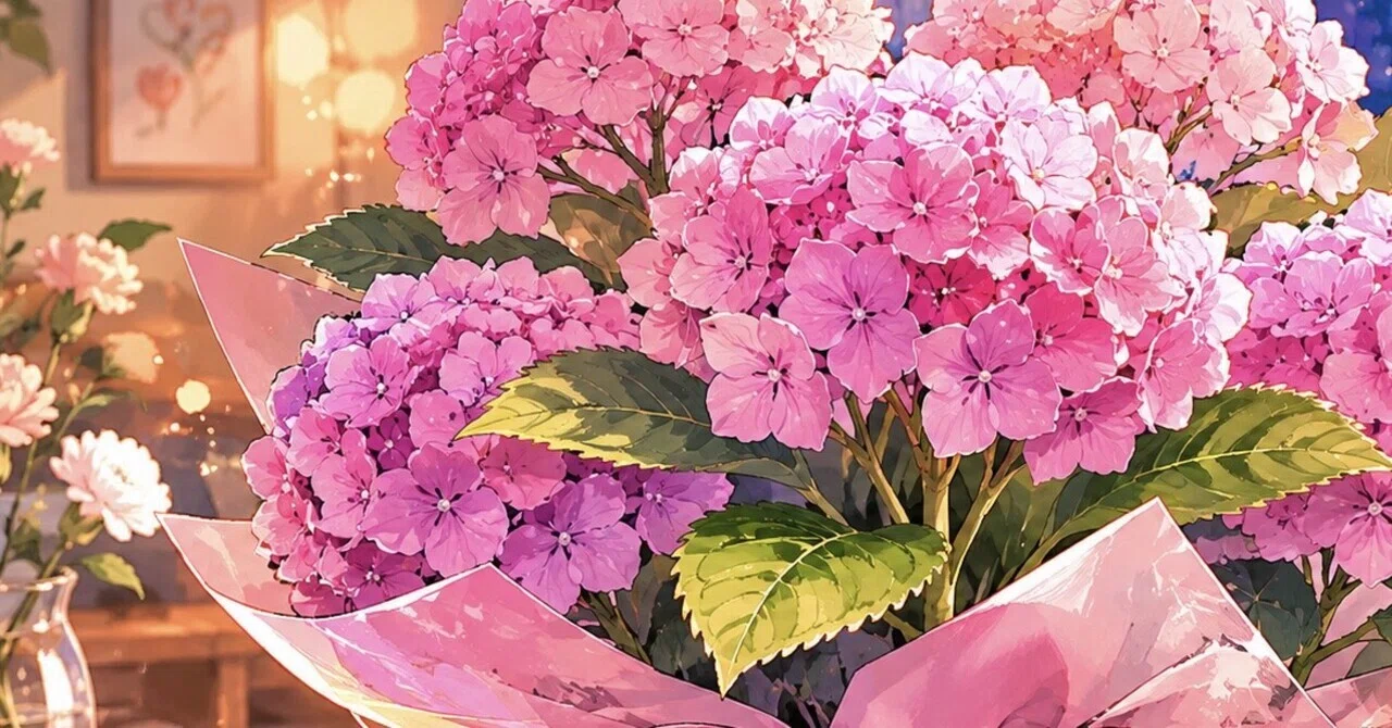 ピンクの紫陽花と、母。｜jap-miser