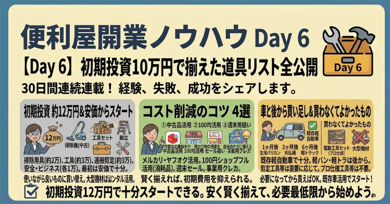 Day 6】初期投資10万円で揃えた道具リスト全公開｜便利屋のゴンさん?