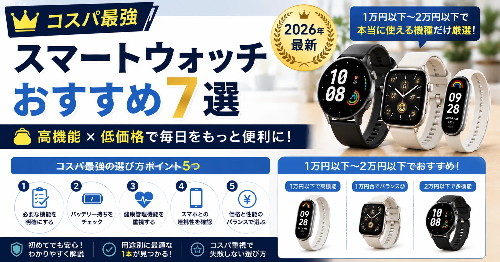 コスパ最強】スマートウォッチおすすめ7選｜1万円以下〜2万円以下で 