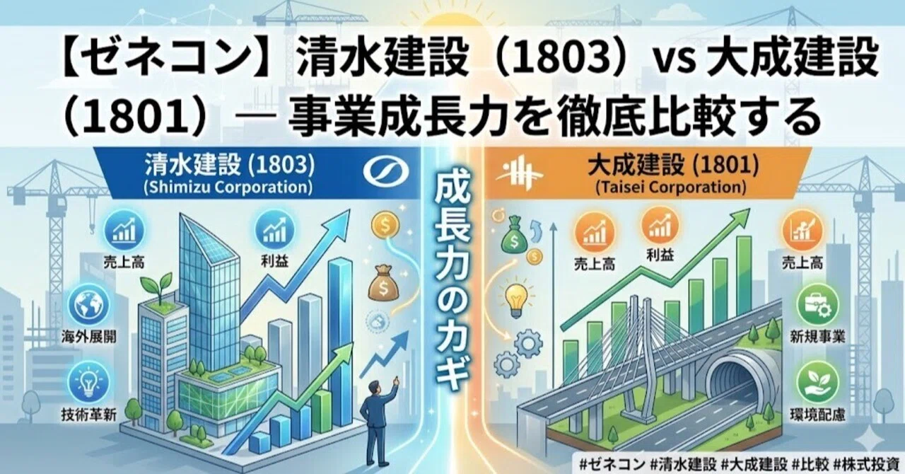 ゼネコン】清水建設（1803）vs 大成建設（1801）— 事業成長力を徹底