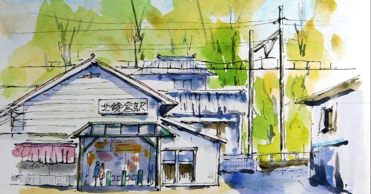 水彩画（鎌倉円覚寺） 57】 鎌倉 円覚寺 紅葉 藤森水彩画 watercolor: autumn leaves