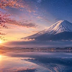 AIアート「富士の扉」Gate of Fuji 富士山桜日本風景画水彩画 Torii