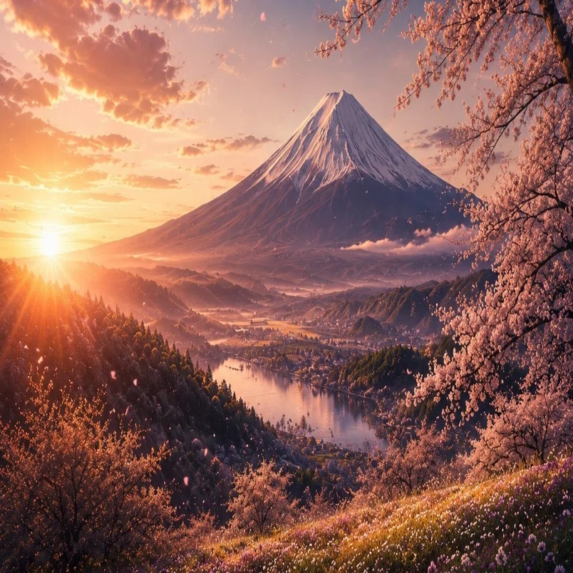 眺め AI桜富士山風景画｜GANDEAUX（がんどうあつし）