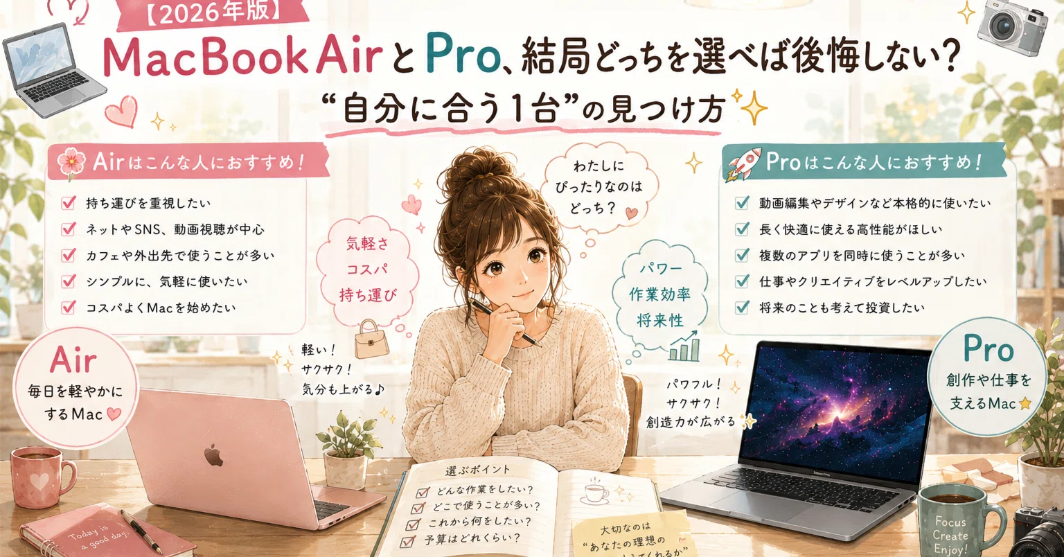 💻💻【2026年版】MacBook AirとPro、結局どっちを選べば後悔しない