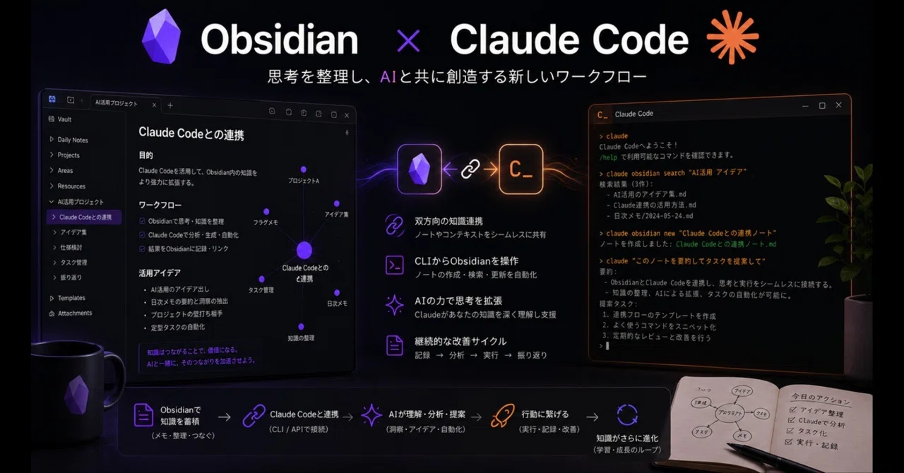 Obsidian × Claude Code — あなたのメモがAIの「記憶」になる方法｜こばやん