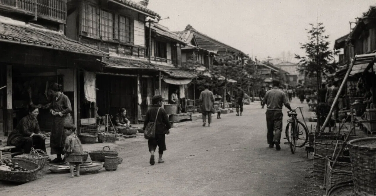 昭和の思い出、懐かしい、白黒写真、 金沢、昭和20年代、AI画像、78歳