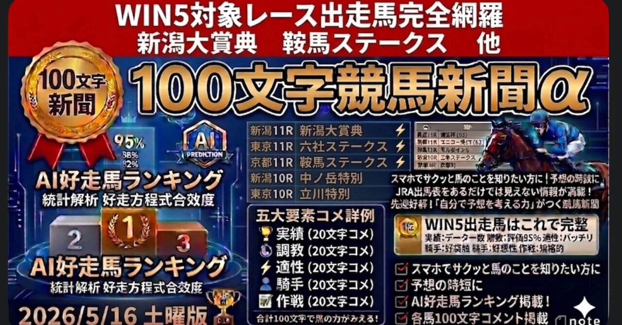 WIN5徹底攻略 新潟大賞典 鞍馬ステークス 100文字競馬新聞α 5/16｜脳