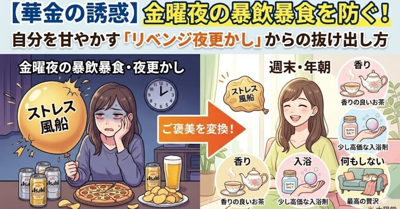 華金の誘惑】金曜夜の暴飲暴食を防ぐ！自分を甘やかす「リベンジ夜
