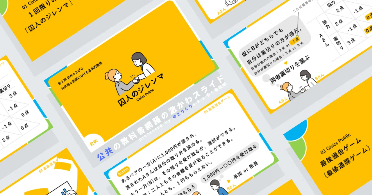 【公共のスライド】「囚人のジレンマ」の授業を楽しむための、授業パワポ【指導案】｜ゆとりんり