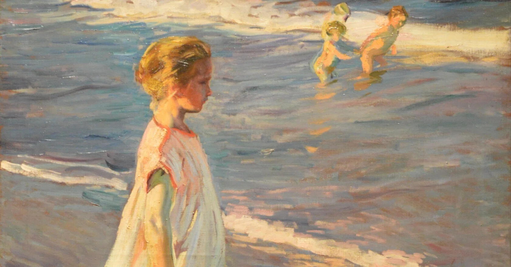 海辺の少女の油彩画 光の魔術師、地中海の輝き】ソローリャ『海辺の少女』。一瞬の夏を