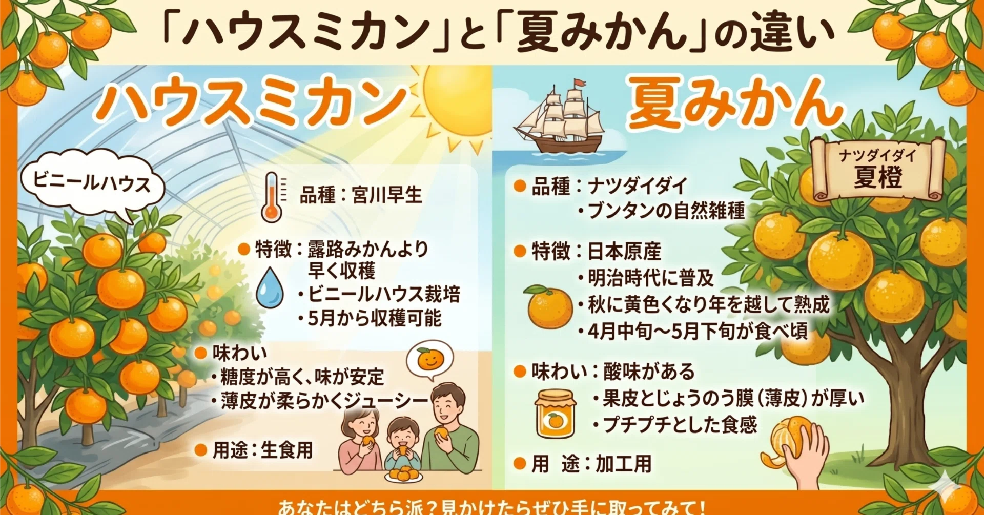 農家が解説】バイヤーも混同？「ハウスみかん」と「夏みかん」の決定的