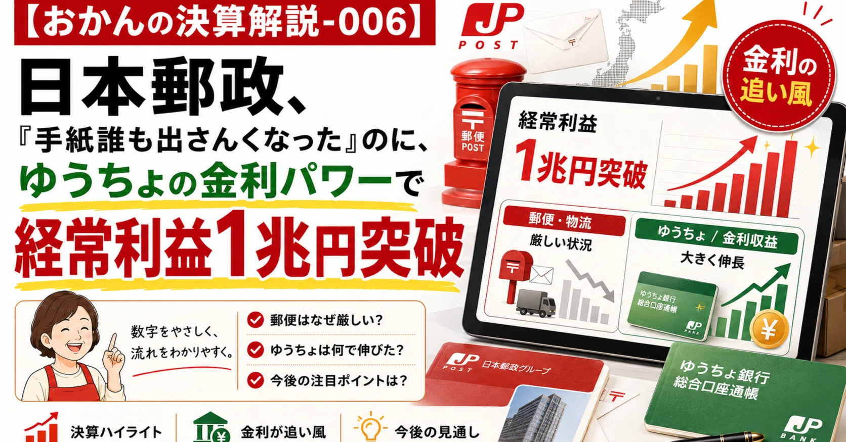 おかんの決算解説-006】日本郵政、「手紙誰も出さんくなった」のに