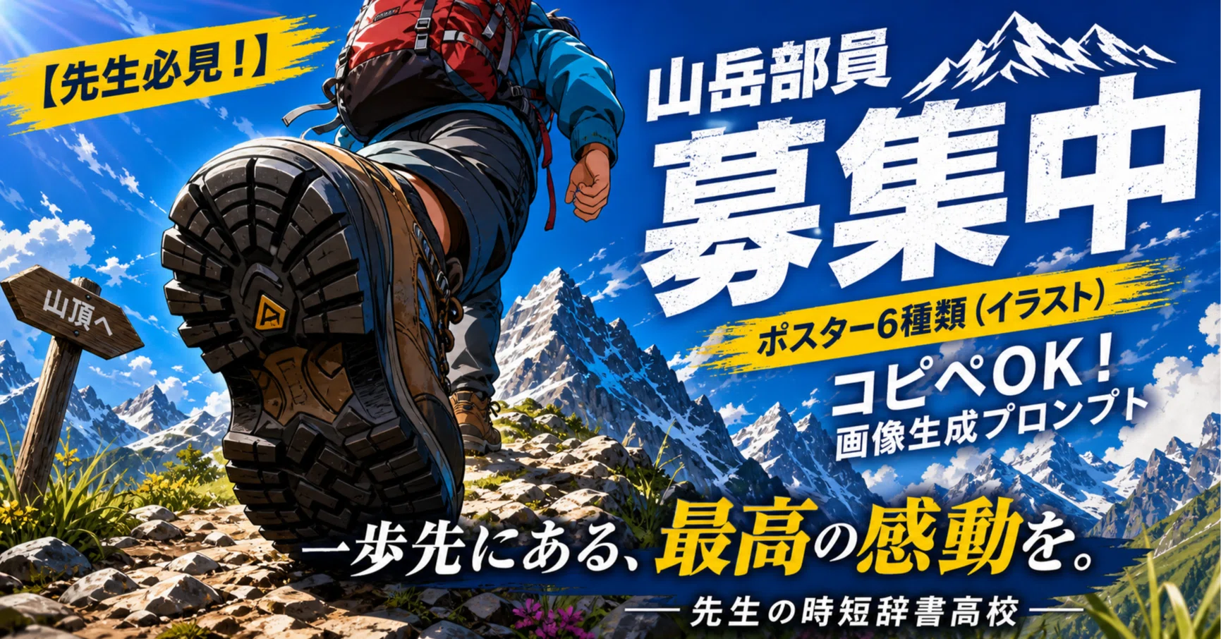 先生必見！】山岳部員募集中ポスター6種類（イラスト）コピペOK！画像