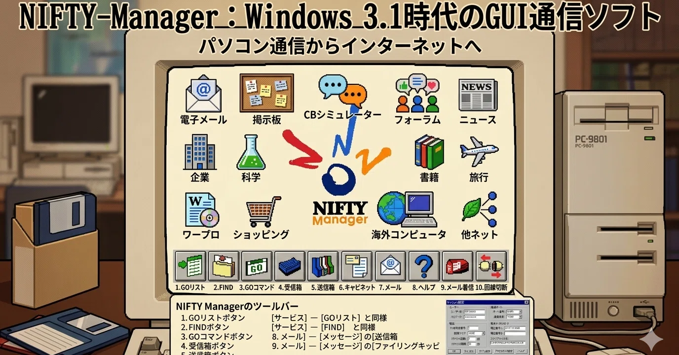 NIFTY-Manager：Windows 3.1時代に現れたGUIの「公式」通信ソフト｜kzn