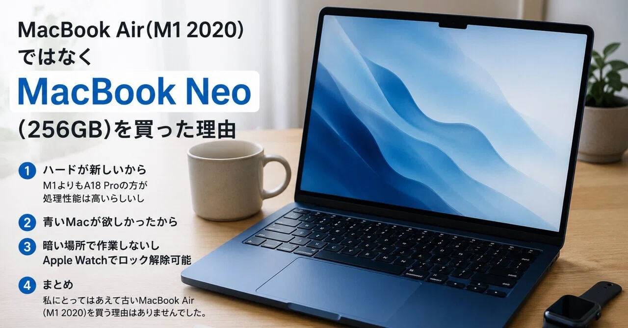 MacBook Air(M1 2020)ではなくMacBookNeo（256GB）を買った理由