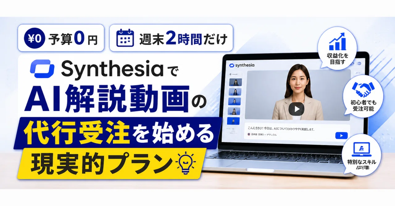 予算0円・週末2時間だけ。SynthesiaでAI解説動画の代行受注を始める現実的プラン