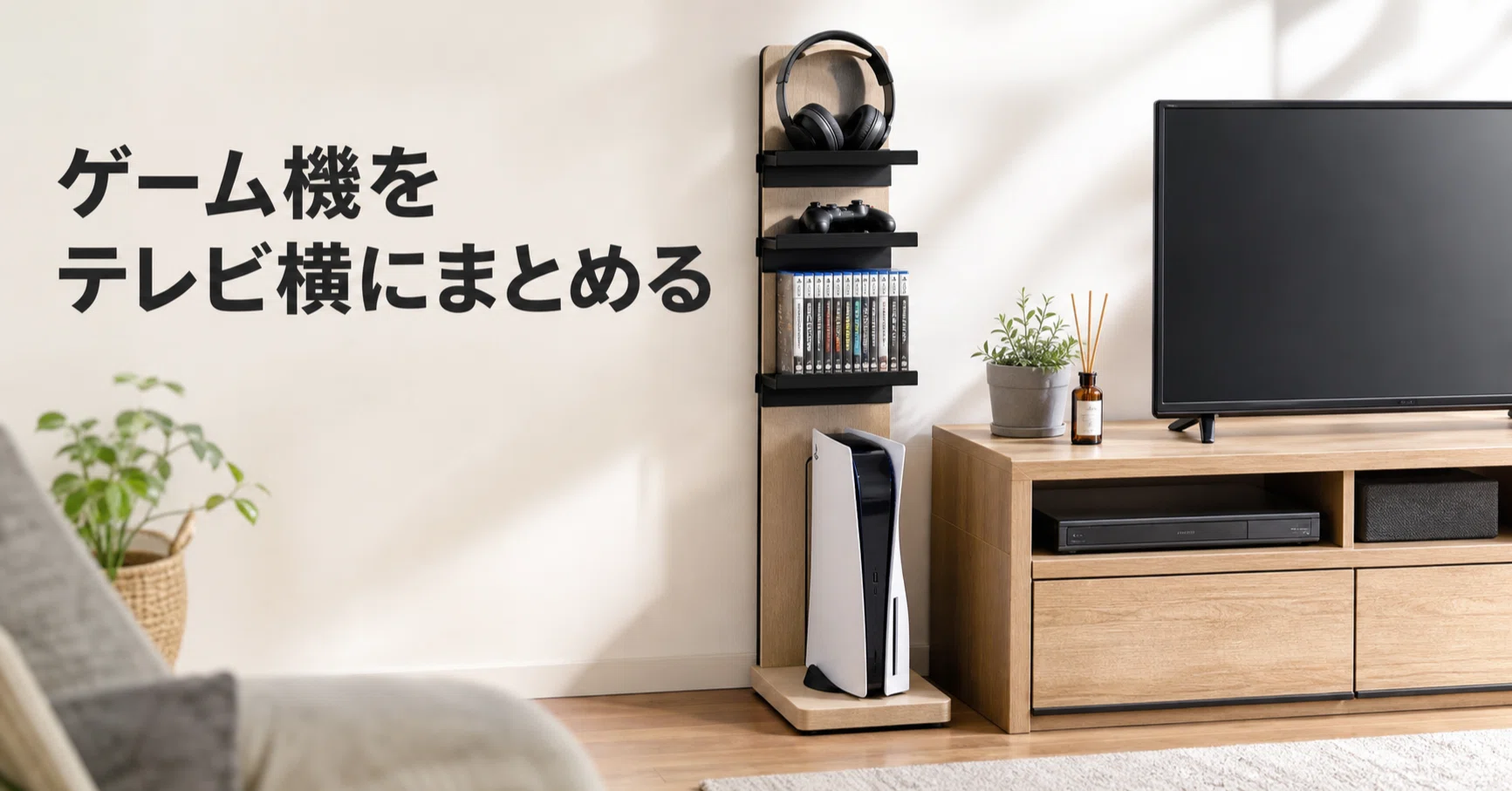 ゲーム機をテレビ横にまとめる。A.BFLYの据置型ラックは本体と周辺機器 