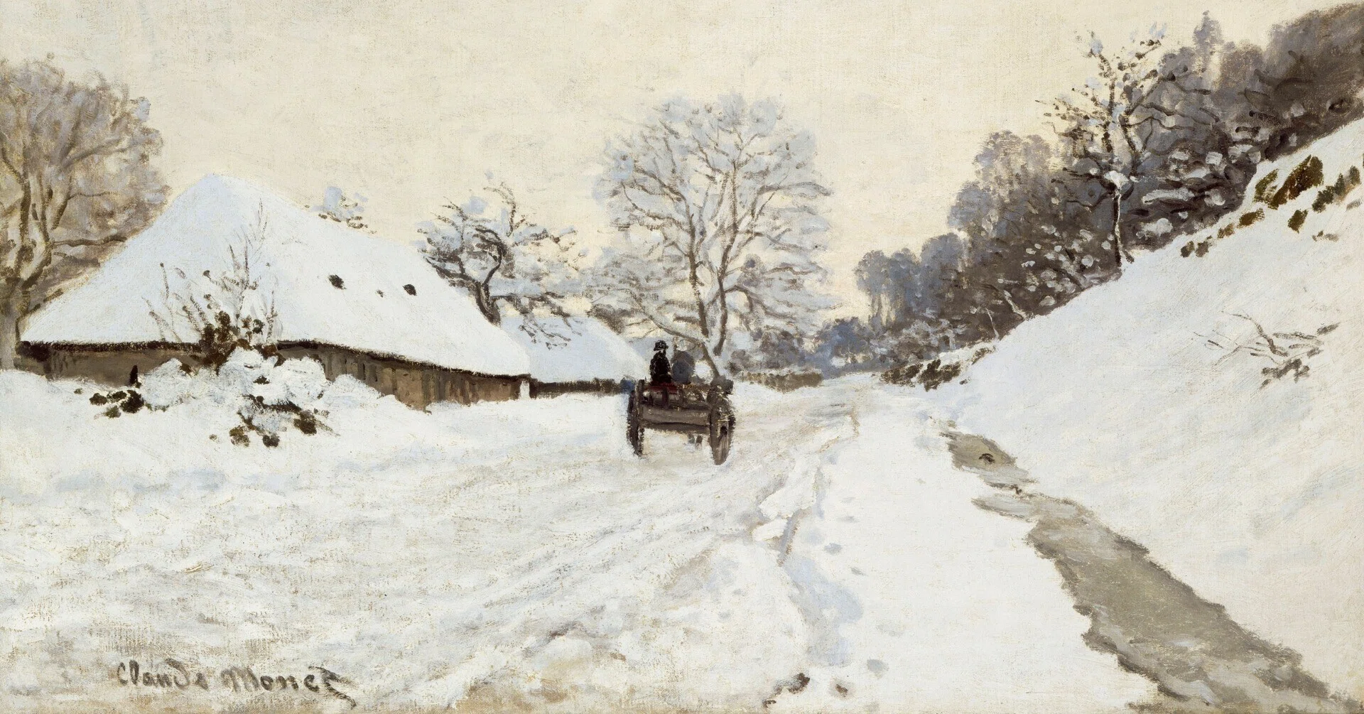 モネ 風景への問いかけ」展出品作⑱ モネ《荷車、オンフルールの雪道