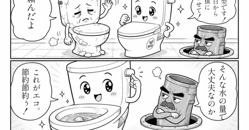 【建築あるある4コマ】節水トイレに替えたら、まさかの落とし穴