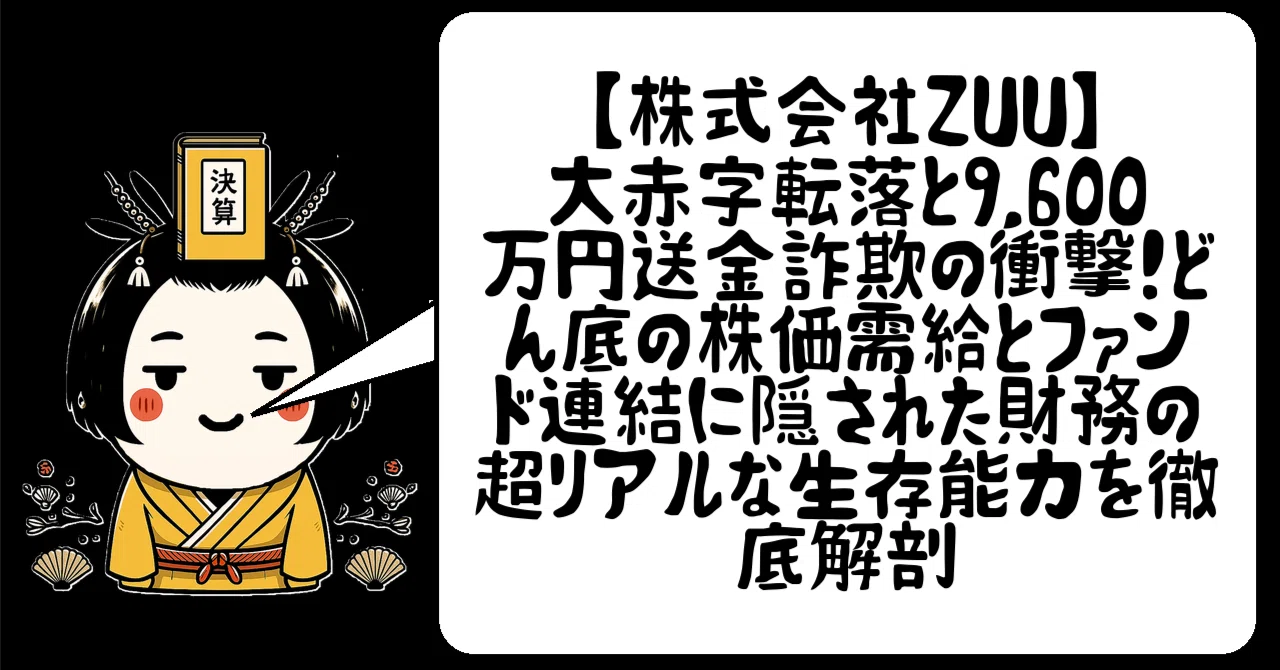 新品！25,080円！半額以下。大赤字…お安くどうぞ 株式会社ZUU（4387）】大赤字転落と9,600万円送金詐欺の衝撃！どん底の