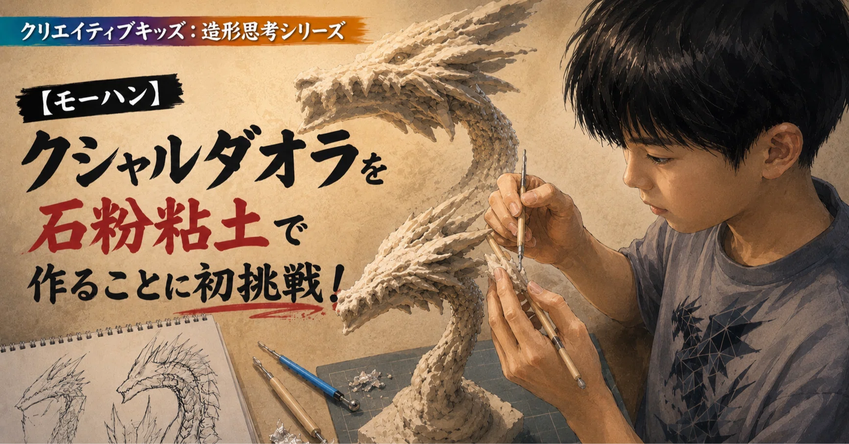 造形思考】中2クシャルダオラを石粉粘土で作ることに初挑戦！｜TAKEBON