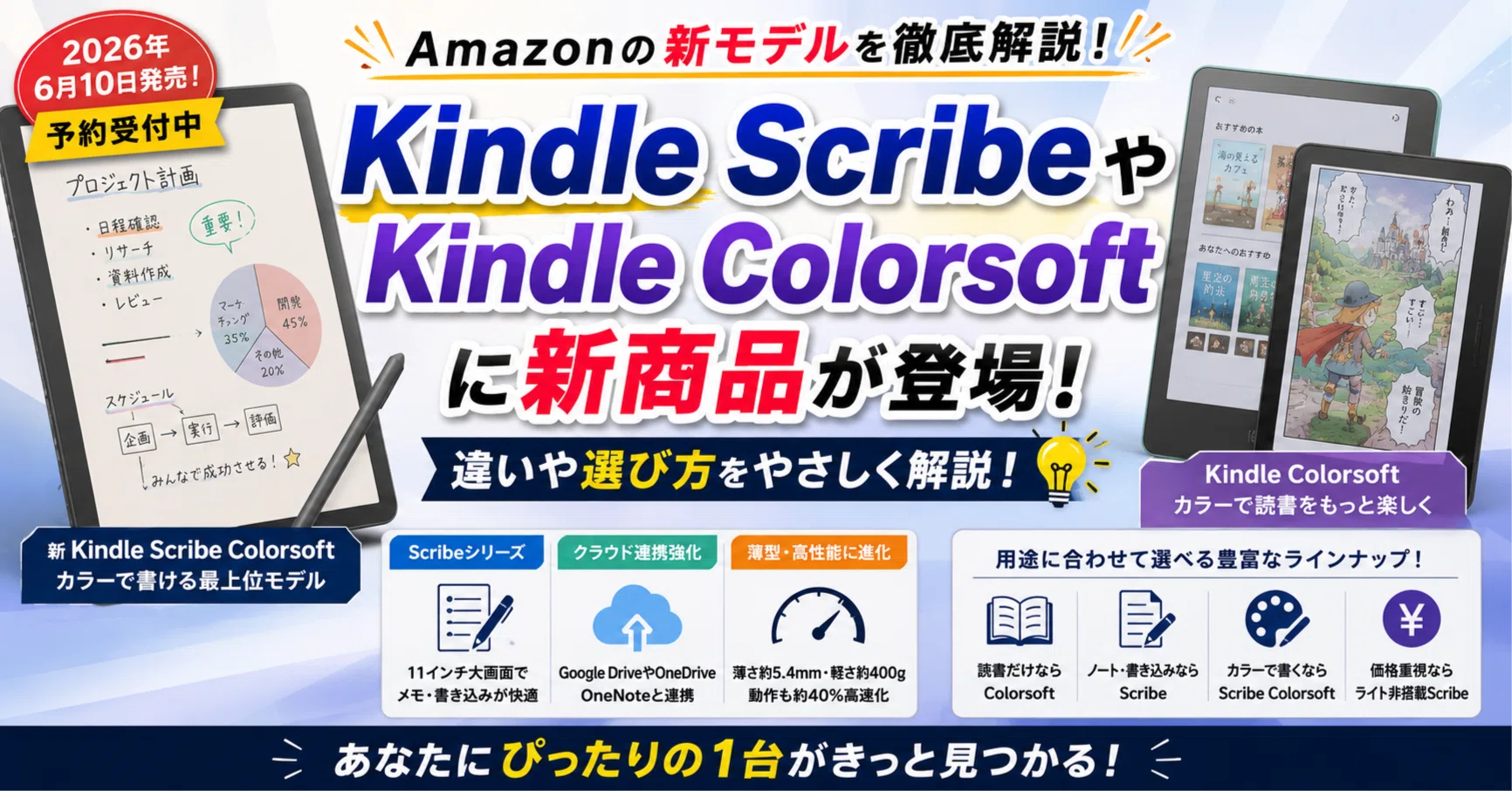 新Kindle Scribe Colorsoftは買い？Kindle Colorsoftとの違いと選び方