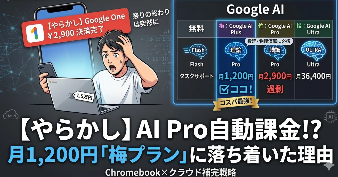 やらかし】Google AI Proの無料期間が終了して自動課金された話と、私